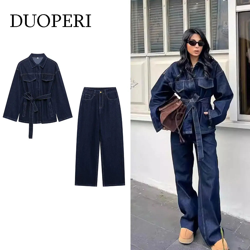 2 Pieces Sets With Belt Denim  Jackets & Jeans